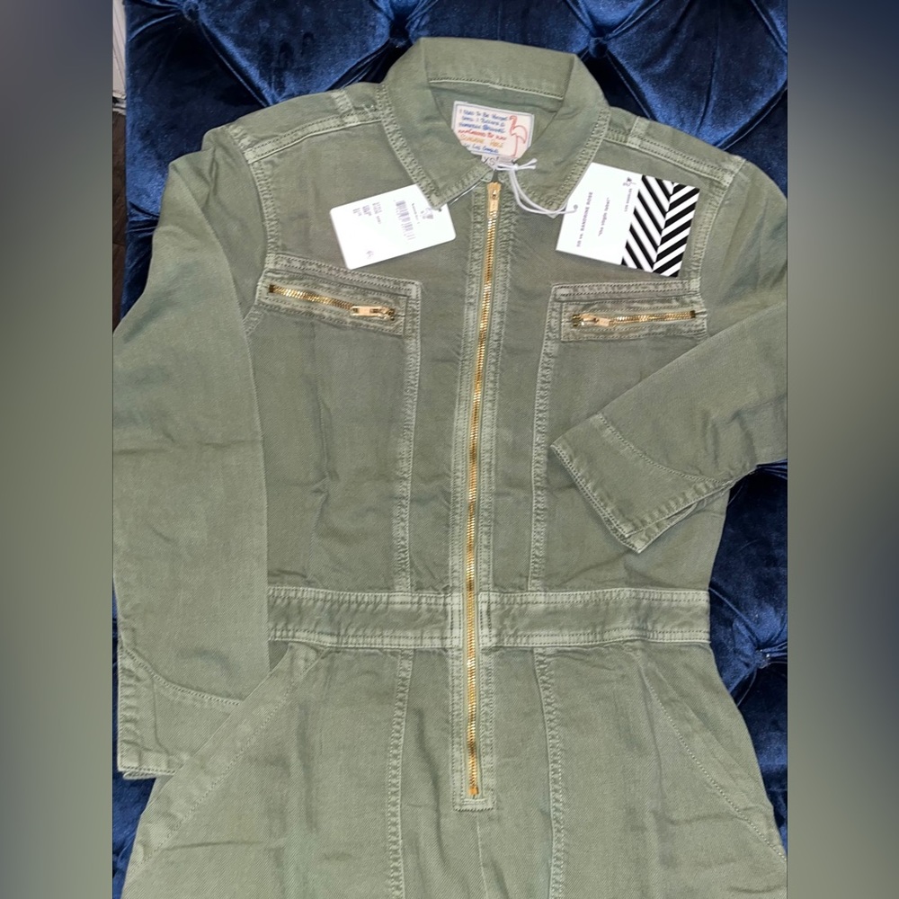 Sandrine Rose xFree People Army Zippers & Pockets Coverall Jumpsuit SzXS or SzS - Picture 4 of 16